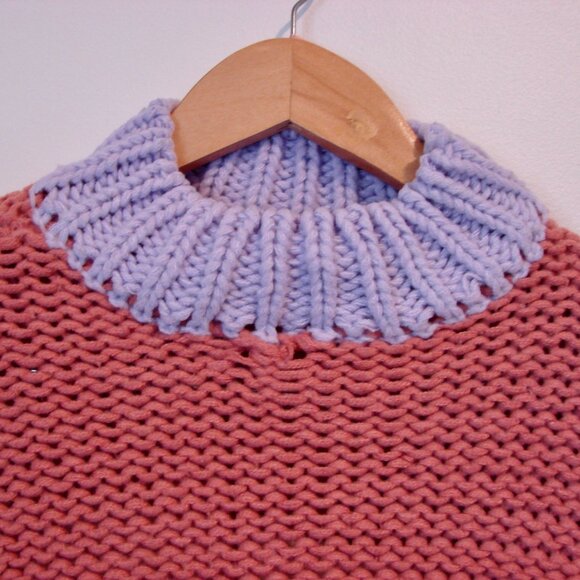 Dreamers Chunky Knit Sweater Colourblock Purple Pink Cream Mock Neck Size Small - Picture 9 of 12